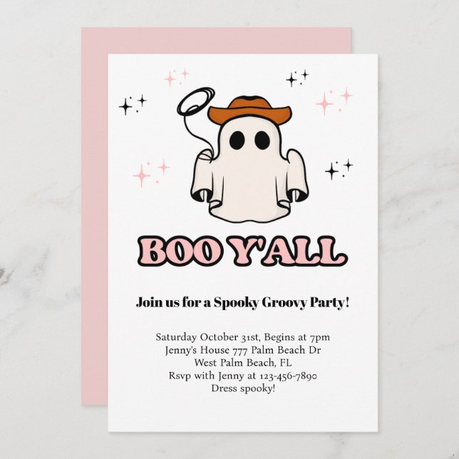 Boo Y'all Groovy Halloween Party Invitation (Front/Back)