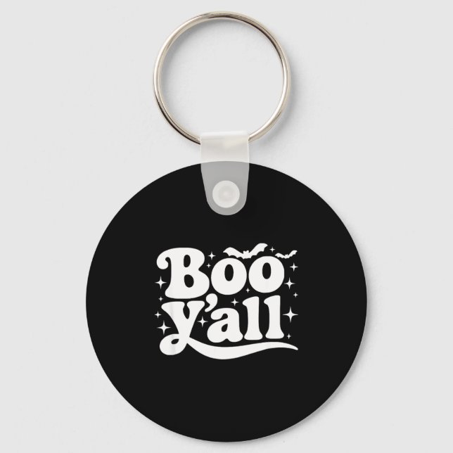 Boo Y'all Southern Retro Halloween Quote Saying Ba Keychain (Front)