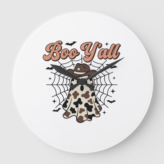 Boo Yall Western Ghost Halloween Design Large Clock (Front)