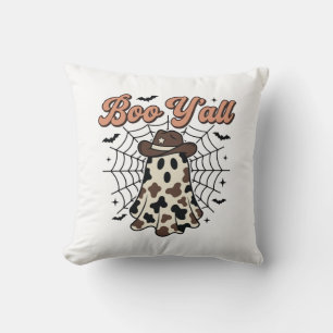 Boo Yall Western Ghost Halloween Design Throw Pillow