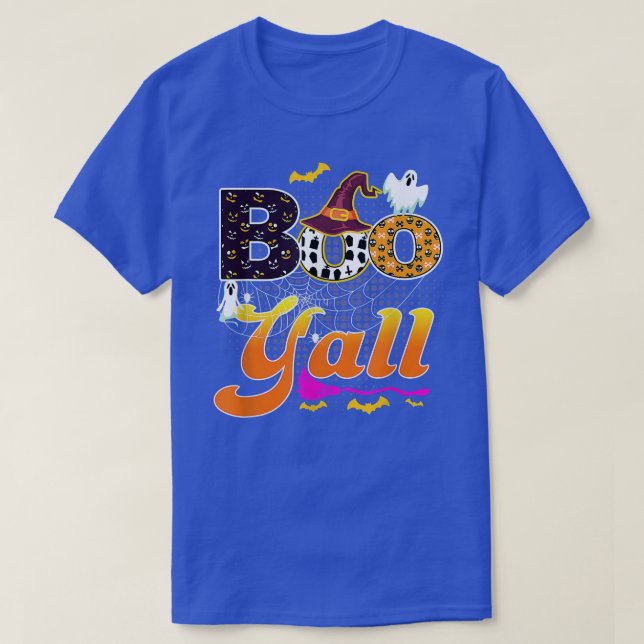 Boo Y'all With Spiders And Witch Hat Halloween Cos T-Shirt (Design Front)