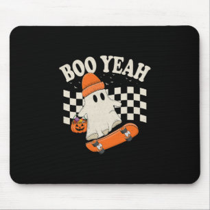 Boo Yeah Ghost Skateboarding Funny Halloween Ghost Mouse Pad