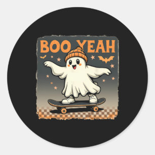 Boo Yeah Halloween Funny Spooky Ghost Skateboard Classic Round Sticker