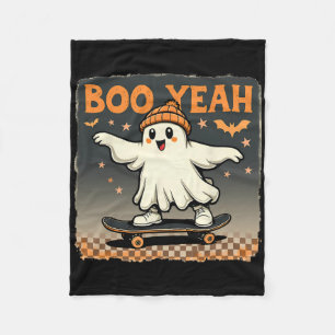Boo Yeah Halloween Funny Spooky Ghost Skateboard  Fleece Blanket