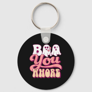 Boo You Funny Groovy Halloween Ghost on Pink Phone Keychain