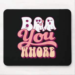 Boo You Funny Groovy Halloween Ghost on Pink Phone Mouse Pad