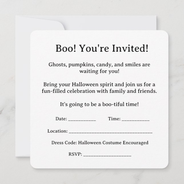 Boo! You're Invited! Invitation (Back)