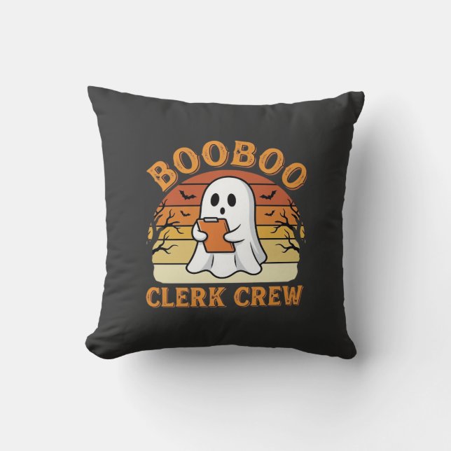 Booboo Clerk Crew Halloween Ghost Design_1 Throw Pillow (Front)