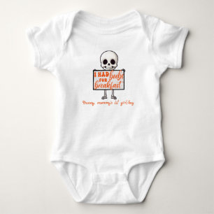 Boobs For Breakfast Cute October Newborn Skeleton Baby Bodysuit