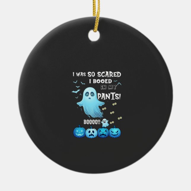 Booed Pants Halloween Ghost Blue Pumpkins Ceramic Ornament (Front)