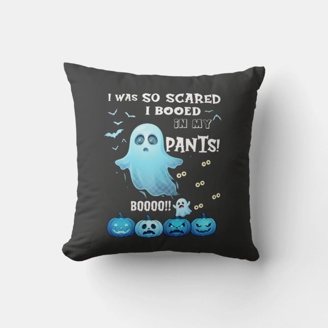 Booed Pants Halloween Ghost Blue Pumpkins Throw Pillow (Front)