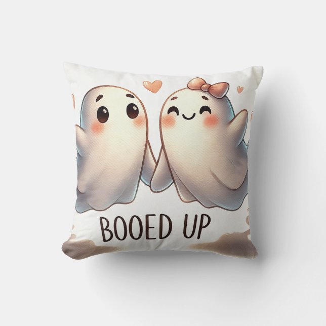 Booed Up Ghost Couple Throw Pillow (Front)