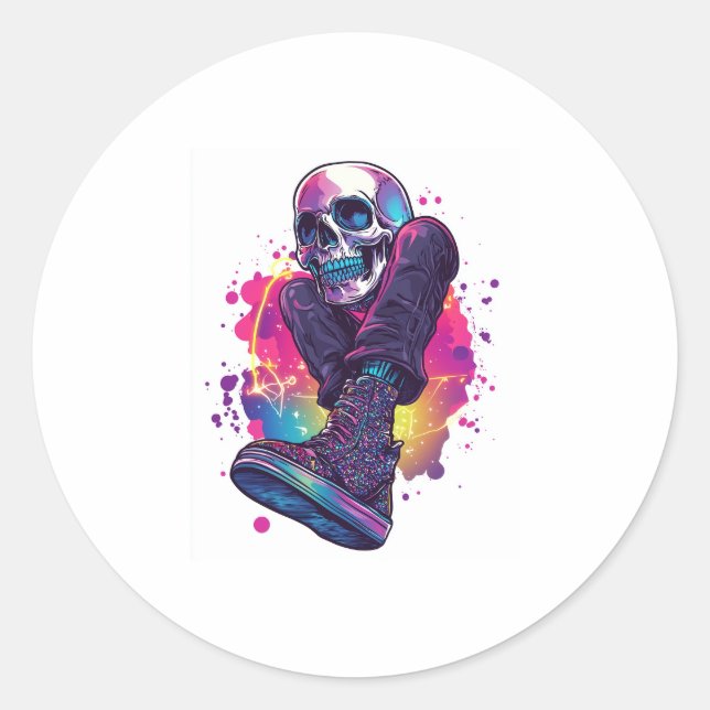 Boogie Bones – Funny 70s Disco Skull Classic Round Sticker (Front)