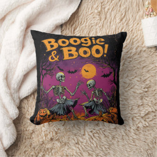 Boogie & Boo! - Halloween Skeletons and Pumpkins Throw Pillow