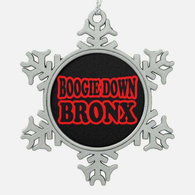 Boogie Down Bronx, NYC Snowflake Pewter Christmas Ornament (Front)