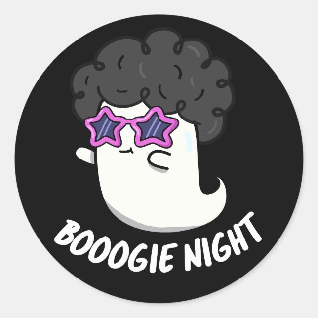 Boogie Night Funny Halloween Ghost Pun Dark BG Classic Round Sticker (Front)