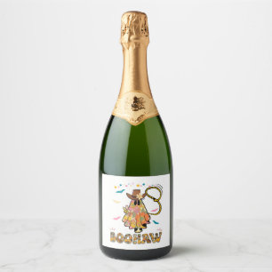 Boohaw Cute Ghost Halloween Retro Western Sparkling Wine Label