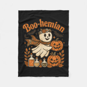 Boohemian Funny Retro Ghost Pumpkin Halloween Cost Fleece Blanket