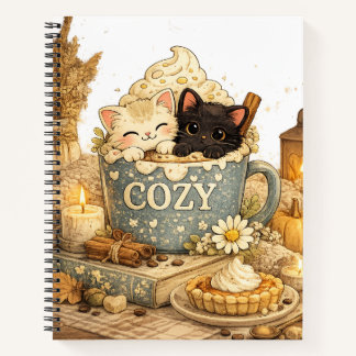 book,  a mug, Teacup cats, Warm vibes, Cute pink s Notebook