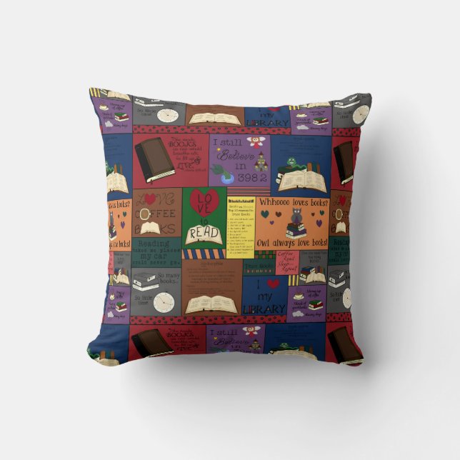 Book Addict Collage Throw Pillow (Front)