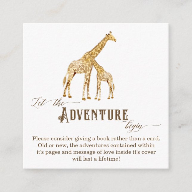 Book Adventure Enclosure Boy Baby Shower Giraffe (Front)