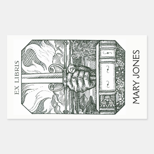 Book And sword Bookplate Sticker (Front)