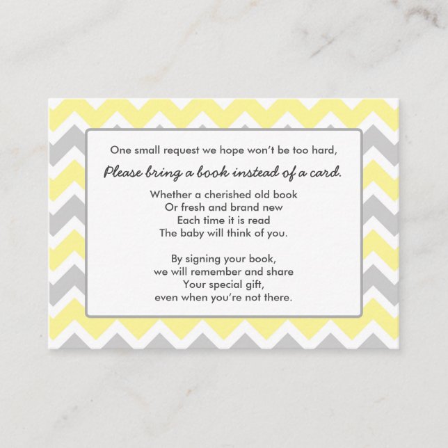 Book Baby Shower insert card yellow grey chevron (Front)