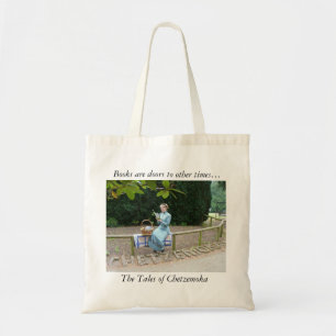 Book bag with lady reading
