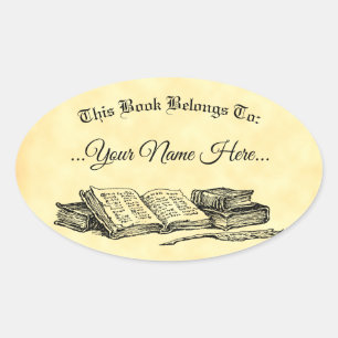 Book Belongs To Vintage Books Custom Bookplate Oval Sticker