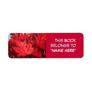 Book Belongs to "Your Name Here" Red Leaves Labels