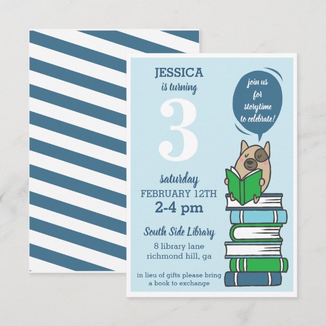 Book Birthday Party Library Reading Invitation (Front/Back)