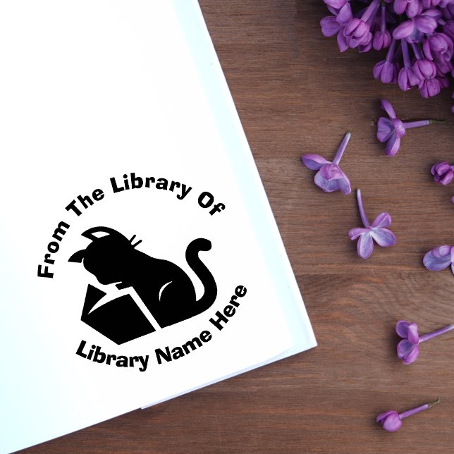 Book & Black Cat from the library of your name  Self-inking Stamp (Creator Uploaded)