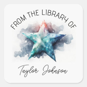Book bookplate starry celestial night sky star square sticker