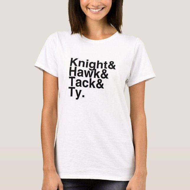 Book Boyfriend- Knight, Hawk, Tack, Ty T-Shirt (Front)