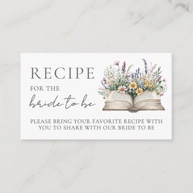 Book Bridal Shower Recipe Enclosure Card (Front)