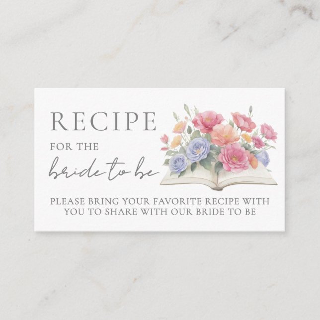Book Bridal Shower Recipe Enclosure Card