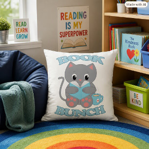 Book Bunch Cat Lover and Bookworm Throw Pillow