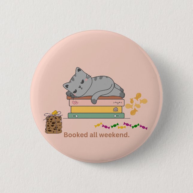 Book Cat 2 Inch Round Button (Front)