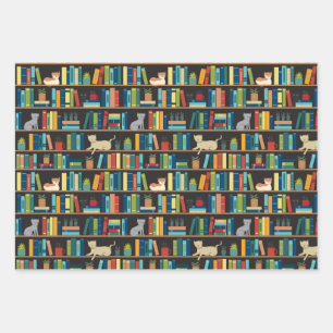 Book Cat Lover Reading Librarian Author Bookstore Wrapping Paper Sheet
