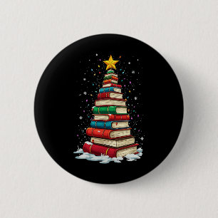 Book Christmas Tree Book Lover Teacher Librarian  2 Inch Round Button