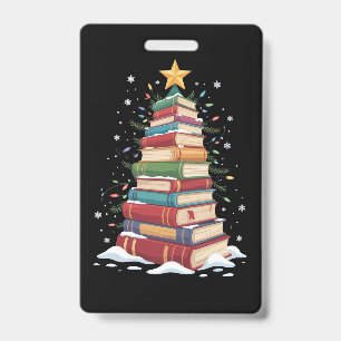 Book Christmas Tree Book Lover Teacher Librarian  Badge
