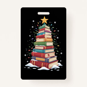 Book Christmas Tree Book Lover Teacher Librarian  Badge
