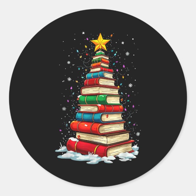 Book Christmas Tree Book Lover Teacher Librarian  Classic Round Sticker (Front)
