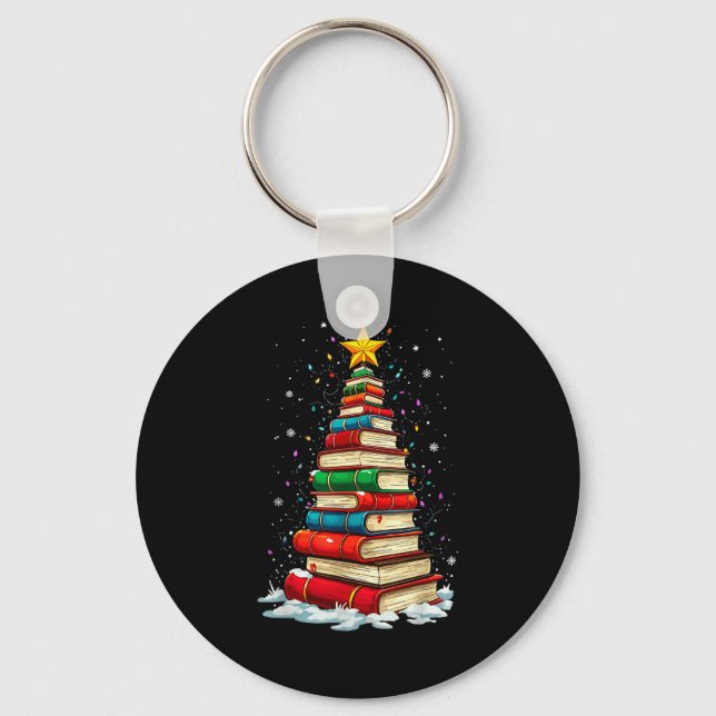 Book Christmas Tree Book Lover Teacher Librarian  Keychain (Front)