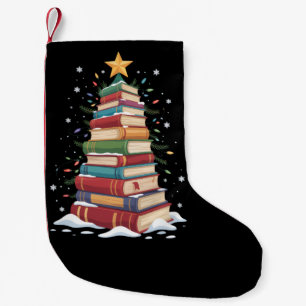 Book Christmas Tree Book Lover Teacher Librarian  Small Christmas Stocking