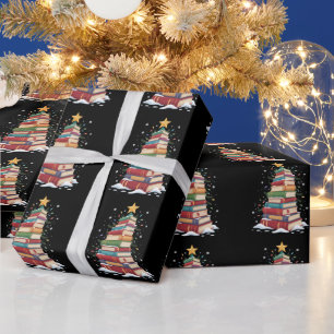 Book Christmas Tree Book Lover Teacher Librarian  Wrapping Paper