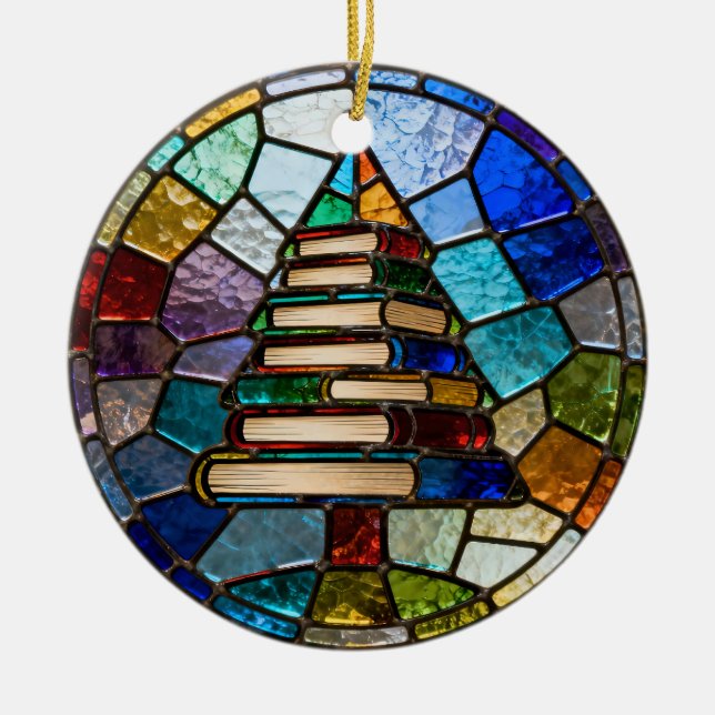 Book Christmas Tree  Ceramic Ornament (Front)