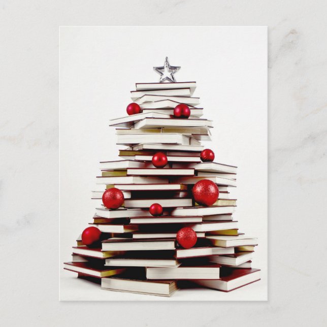 Book Christmas Tree Holiday Postcard (Front)