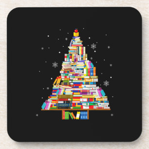 book christmas tree librarian book lovers xmas coaster