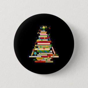 Book Christmas Tree Lights Book Lover Librarian Te 2 Inch Round Button